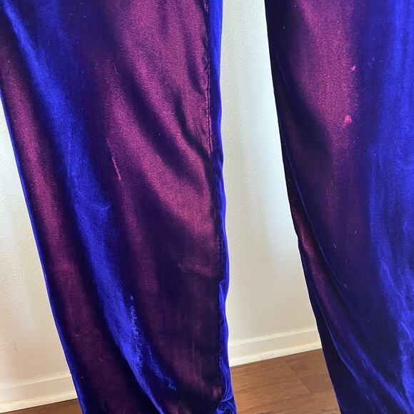 Vintage 90s / Y2K Purple Blue Velvet Pants Iridescent Straight // Size Medium 10 - Picture 6 of 6